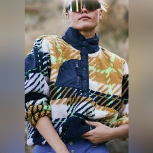 Free People Hit the Slopes Printed Pullover in Plaid Twilight